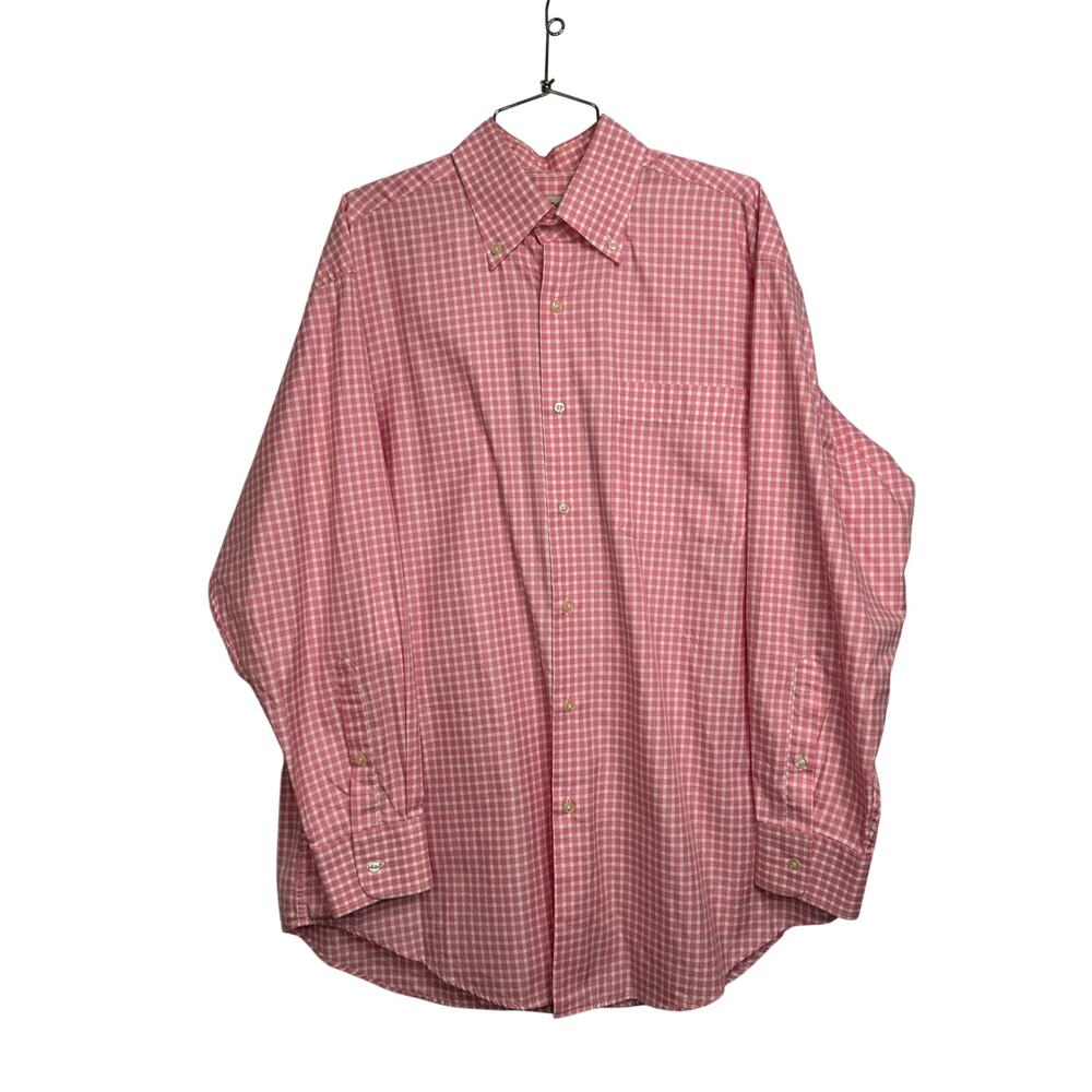 472. Peter Millar Pink Gingham Button Front Shirt Size L